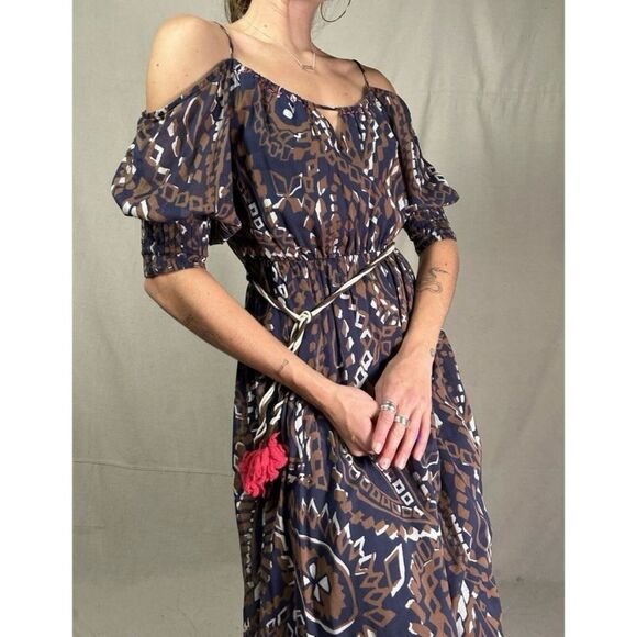 Anthropologie Vanessa Virginia Cold Shoulder Cotton Convivial Midi Boho Dress 4 - Picture 2 of 15
